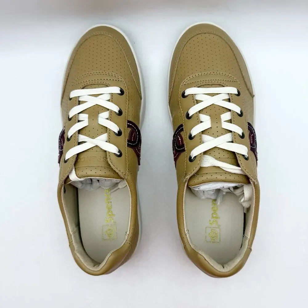 Spenco Womens Cambridge Low Sneaker US 8.5 Wide EU 39 Tan Leather EUC